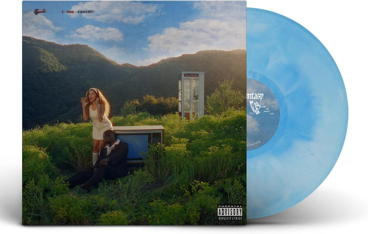 Vinyl record with landscape cover art featuring a woman and telephone booth.