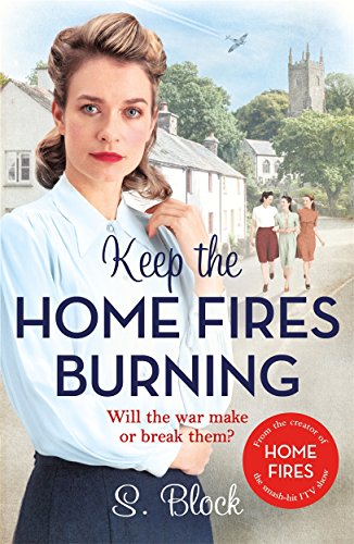 Book cover: woman in 1940s style, village scene, airplane overhead.