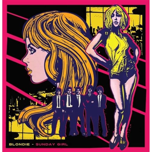 Blondie “Sunday Girl” vinyl cover: Pop art portrait with figures below.