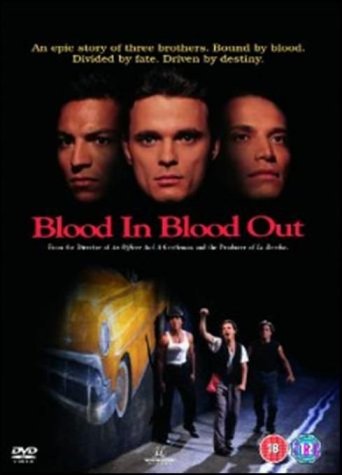 DVD cover for Blood In Blood Out featuring three men's faces above street scene.
