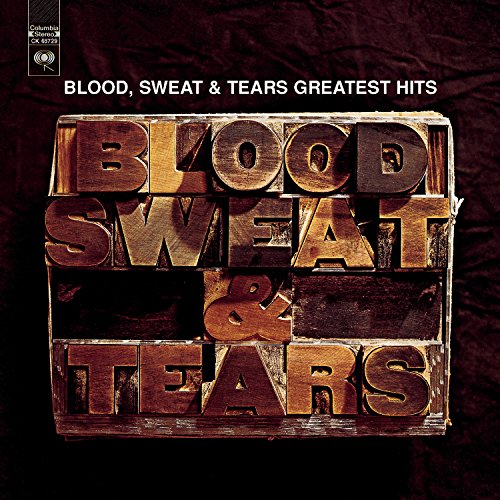 "CD cover with wooden letterpress blocks spelling 'Blood Sweat & Tears' on a dark background."