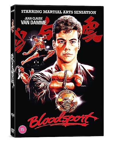 DVD cover for "Bloodsport" featuring Jean-Claude Van Damme in a martial arts pose.