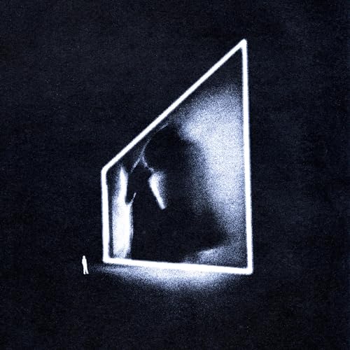 Dark album cover with a glowing, angled frame and blurred figure.