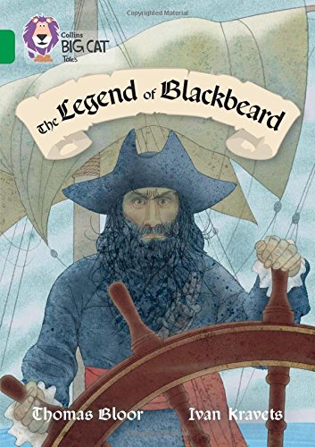 Book cover depicting Blackbeard at the helm of a ship, illustrated.
