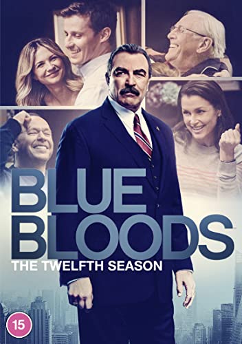 Blue Bloods" Season 12 DVD cover with cast portraits and city skyline.