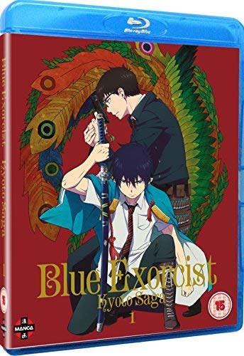 Blue Exorcist" Blu-ray cover featuring two young men with a colorful dragon background.