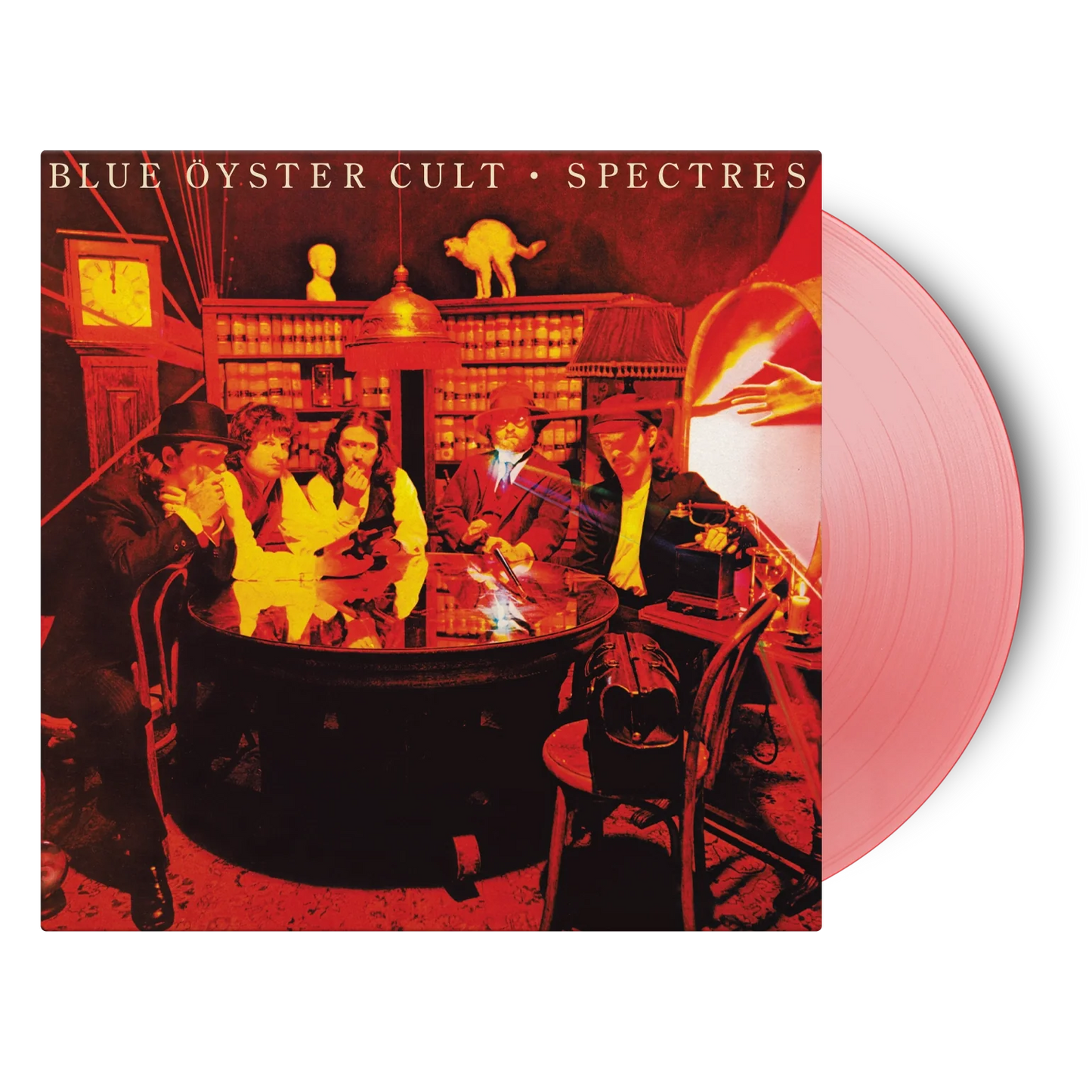 Blue Oyster Cult Spectres album cover with a pink vinyl record disc.