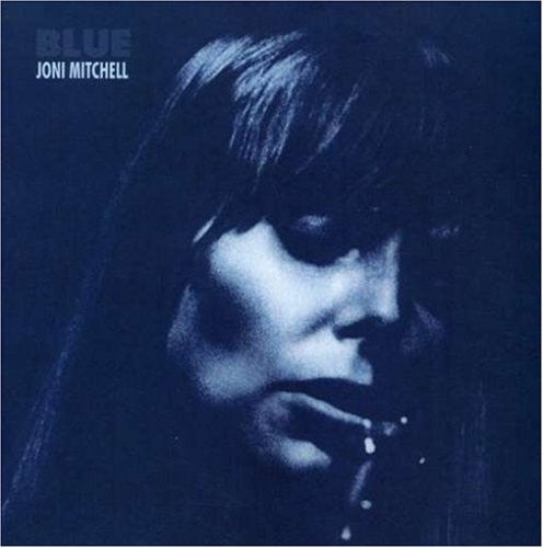 Joni Mitchell's "Blue" album cover: a dark, close-up portrait of the artist.