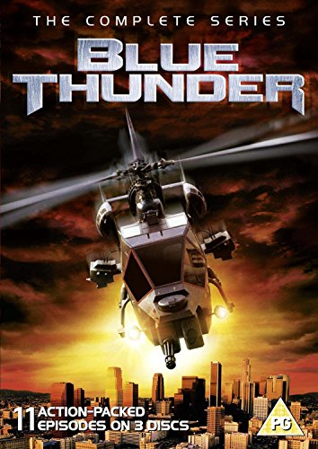 DVD cover for "Blue Thunder" featuring a helicopter over a city at sunset.