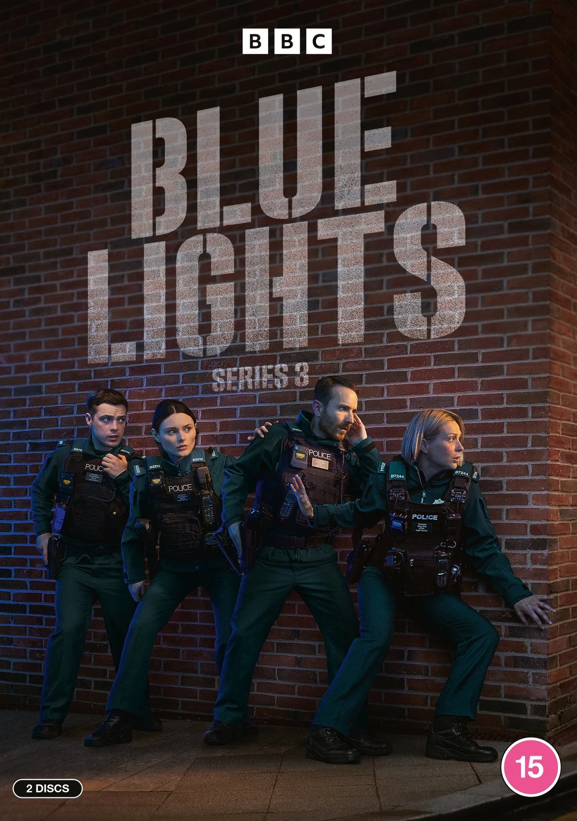 “Blue Lights” Series 3 DVD cover featuring four police officers.