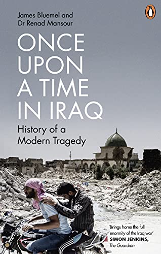 Book cover: "Once Upon a Time in Iraq" with war-torn city backdrop.