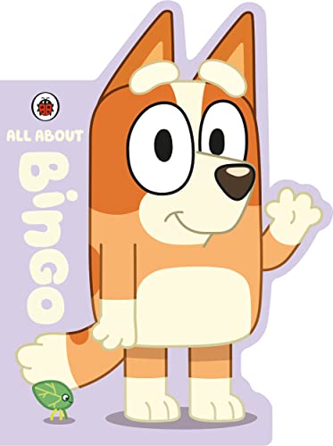 Orange cartoon dog Bingo from Bluey waves with a leaf nearby.