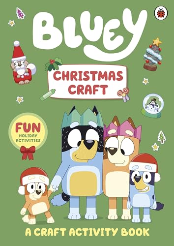 Bluey" Christmas craft activity book featuring Bluey and family in festive hats.