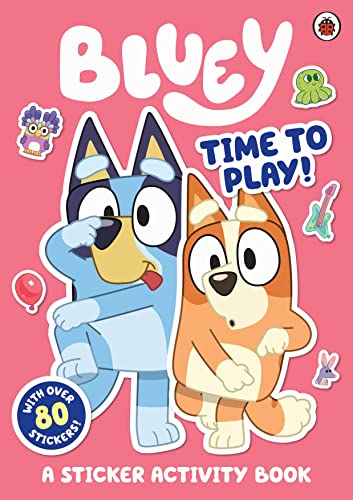 Bluey and Bingo from the show, with stickers, on a pink cover.