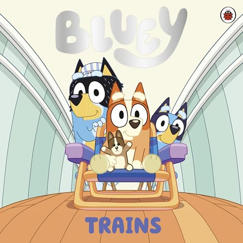 Bluey and family characters on a wooden train seat.