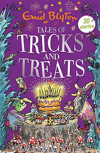 Book cover with goblins, a witch, cake, and colorful illustrated details.
