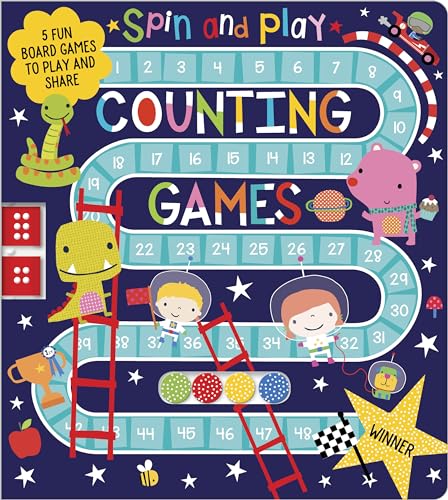 Colorful board book cover with a counting game, animals, and space theme.