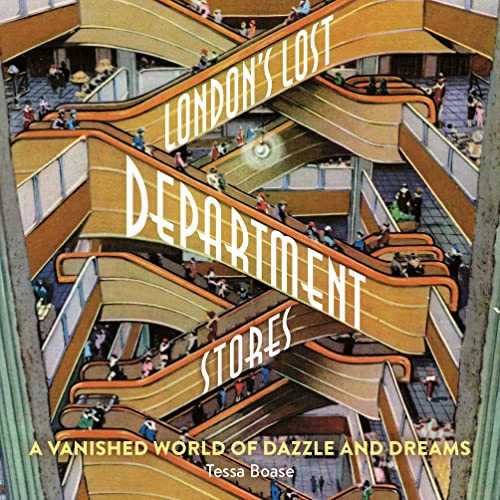 Book cover illustration showing a multi-level department store interior with crisscrossing escalators and shoppers.