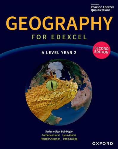 Geography textbook cover with Earth image, titled “Geography for Edexcel A Level Year 2”.