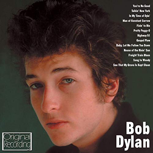 Bob Dylan CD cover with portrait and tracklist on dark background.