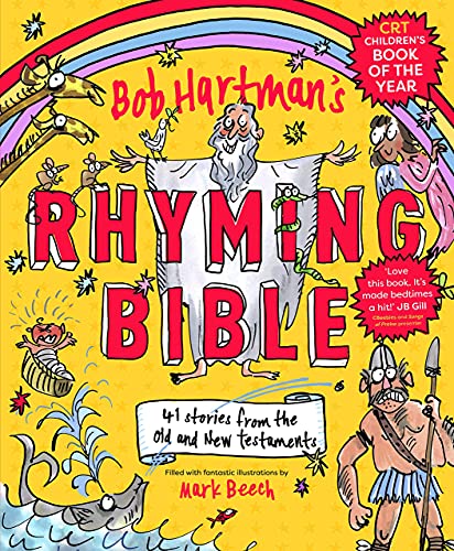 Book cover for Bob Hartman's Rhyming Bible featuring colorful cartoon illustrations of biblical characters.