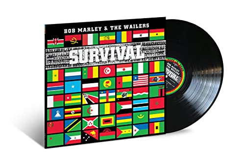 Bob Marley & The Wailers āSurvivalā vinyl record with flag-covered album art.