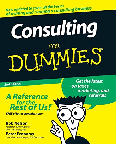 Book cover: "Consulting for Dummies," 2nd edition, with cartoon illustration.
