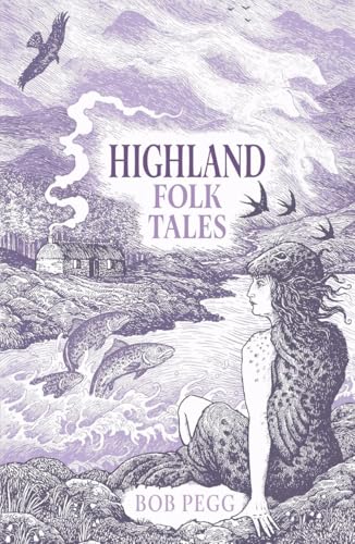 Book cover illustration of a selkie by a river with fish, birds, and mountains.