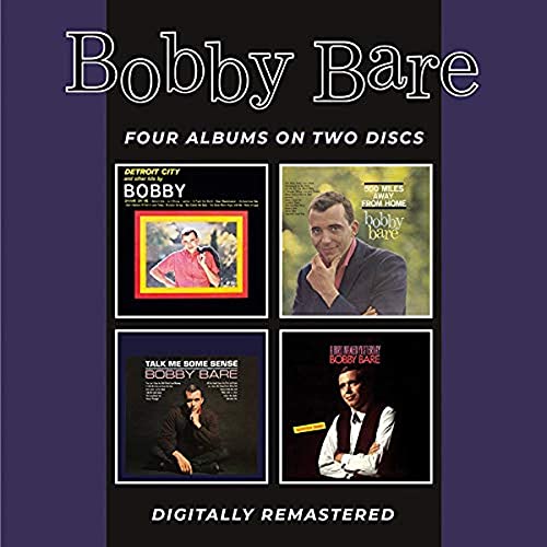 Bobby Bare album covers on a dark purple background, digitally remastered.