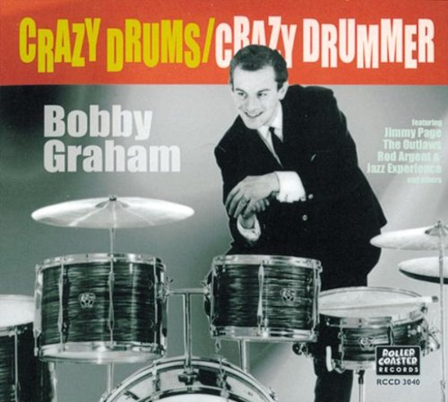 CD cover: Drummer Bobby Graham with a drum kit, vintage style.