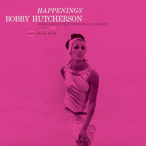 Album cover for Bobby Hutcherson’s “Happenings” featuring a woman in silver.