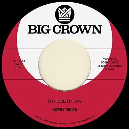 Red and white 7-inch vinyl record label with "Bobby Oroza" text.