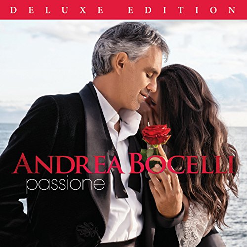 Andrea Bocelli “Passione” album cover: a couple embracing, with a red rose.