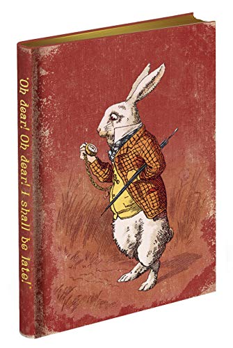 Red journal cover featuring the White Rabbit in a waistcoat holding a pocket watch.