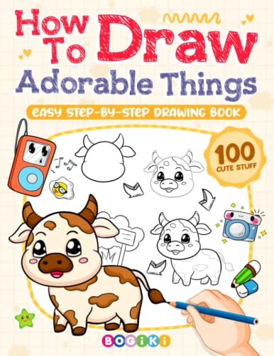 Book cover with cartoon animals and drawing instructions, titled "How To Draw Adorable Things".