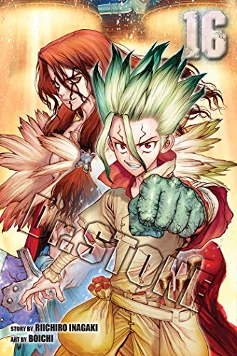 Dr. STONE manga volume 16 cover featuring Senku Ishigami and Ryusui Nanami.