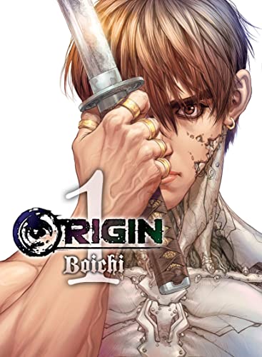 Book cover: young man holding a sword, ornate details, "ORIGIN 1".