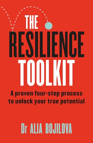 Book cover: "The Resilience Toolkit" by Dr. Alia Bojilova, red background.