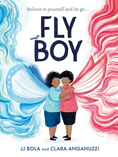 Book cover: two children with wings embracing, colorful swirling backgrounds.