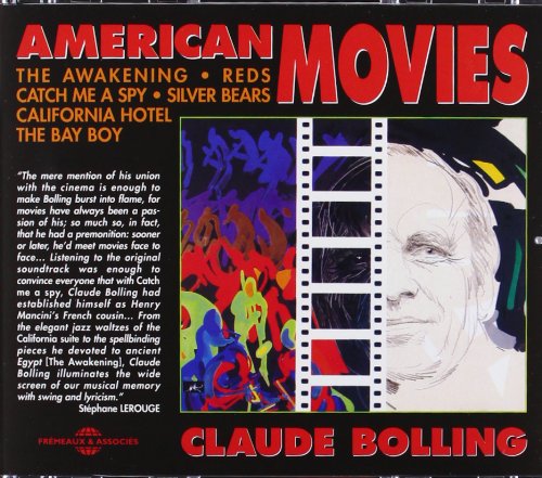 "CD cover with 'American Movies' title, abstract art, and film strip with a man's face."
