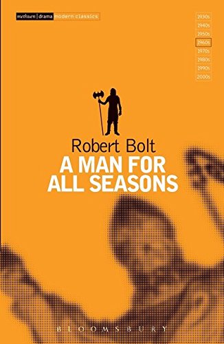 Orange book cover with silhouette and halftone portrait, “A Man For All Seasons.”