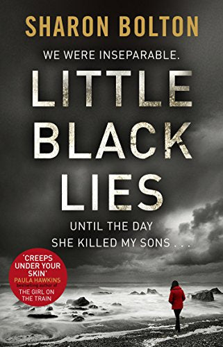 Book cover: "Little Black Lies" with a lone figure on a beach.