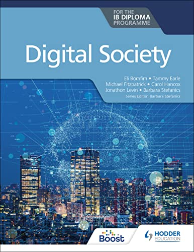 Textbook cover for “Digital Society,” featuring a city skyline and network.