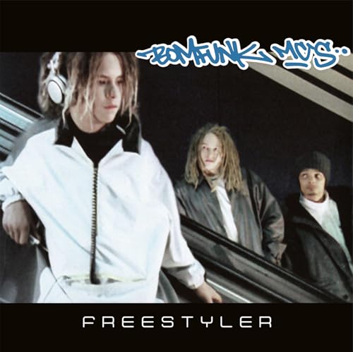 Album cover for Bomfunk MC’s “Freestyler” featuring people on escalators.