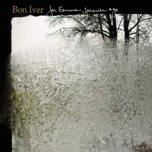 Bon Iver album cover: snowy window view with bare trees.