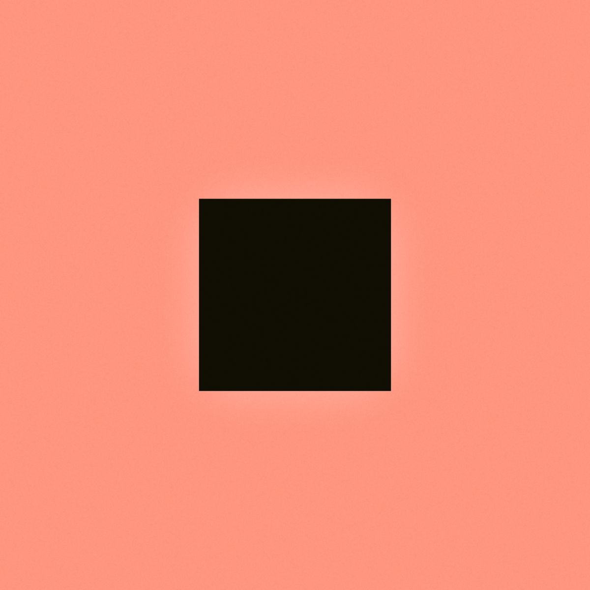 Bon Iver album cover: a black square on a faded peach background.
