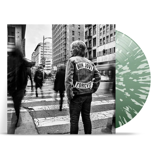Bon Jovi “Forever” vinyl record with a black and white cover image.