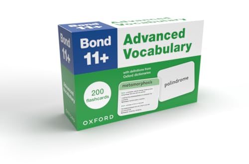 Box of green and blue Bond 11+ Advanced Vocabulary flashcards.