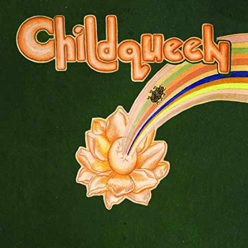The image depicts a vinyl record cover with a flower and rainbow design. For accessibility purposes, a suitable alt text could be: "Vinyl record cover with flower and rainbow on green background."