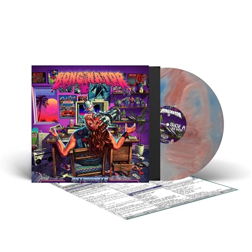 Vinyl record with colorful cover art depicting a person and robot.